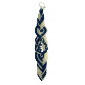 Safed Candles Blue and White Havdalah Candle with Lines and Braids Shabbat