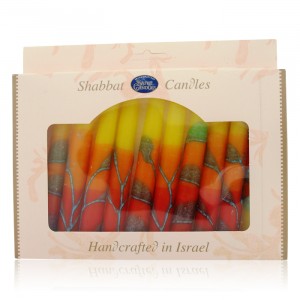 Safed Candles Shabbat Candle Set with Red, Orange and Yellow Stripes Jewish Holiday Candles
