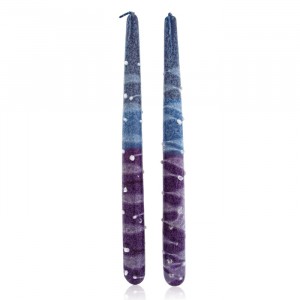 Safed Candles Pair of Shabbat Candles in Purple, Blue and White Shabbat