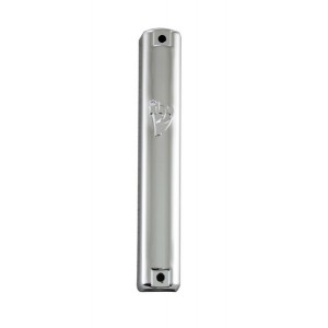 Silver Plastic Mezuzah with Large Traditional Shin and Plugs Mesusas