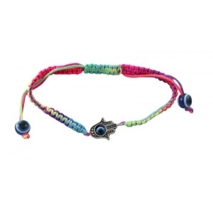 Colorful Knitted Rope Bracelet with Hamsa Jüdischer Schmuck