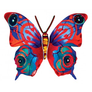 David Gerstein Metal Mira Butterfly with Modern Red and Blue Lines and Dots Heimdeko