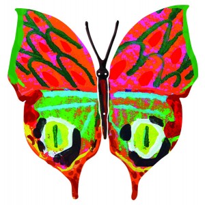 David Gerstein Merav Butterfly Sculpture with Red and Green Sections David Gerstein Art