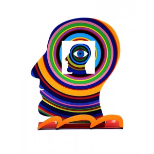 David Gerstein Head within a Head Sculpture in Steel with Concentric Circles Israelische Kunst