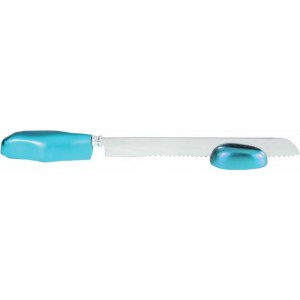 Yair Emanuel Anodized Aluminum Challah Knife in Turquoise with Teardrop Design Challah Messer