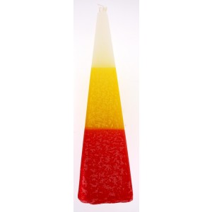 Pyramid Havdalah Candle by Safed Candles with White, Yellow and Red Bands Shabbat