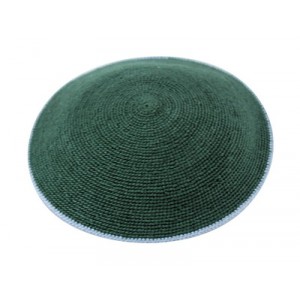Green DMC Knitted Kippah with Thin Gray Stripe Judaica
