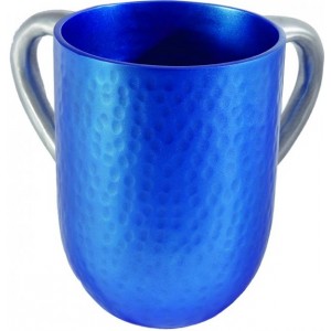 Yair Emanuel Blue & Silver Washing Cup with Hammering in Anodized Aluminum Waschbecher