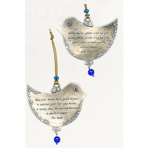 Silver Home Blessing with Dove Shape, Text and Blue Swarovski Crystals Segenssprüche