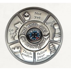Silver Compass Ornament with English Text and ‘Simon Says’ Game Design Danon