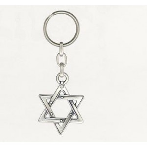 Silver Star of David Keychain with Interlocking Triangle Design Jewish Souvenirs