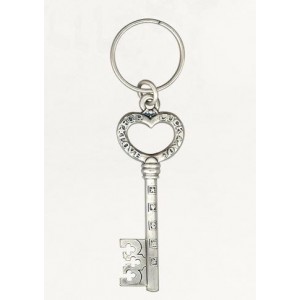 Silver Skeleton Key Keychain with English Text and Good Luck Symbols Israelische Kunst