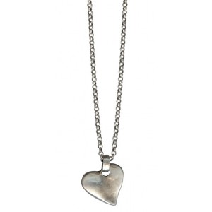 Silver Necklace with Link Chain & Hammered Heart Pendant Israelische Kunst