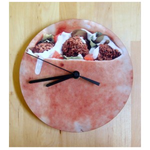 Falafel Laminated Print Wood Analog Clock by Barbara Shaw Uhren