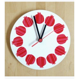 White Analog Clock with Red Striped Pomegranates by Barbara Shaw Uhren