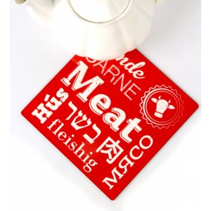 Bright Red Trivet with White Text and Cow Head by Barbara Shaw Geschirr