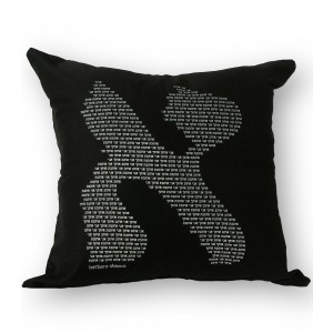 Black Cushion with White Letter Aleph and Hebrew Text by Barbara Shaw Barbara Shaw