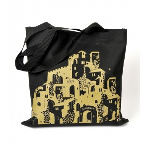 Black Canvas Jerusalem Tote Bag with Numerous Shapes by Barbara Shaw Jüdisches Zubehör
