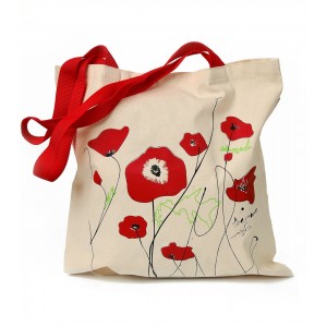 Canvas Tote Bag with Red Kalaniot Flowers by Barbara Shaw Jüdisches Zubehör
