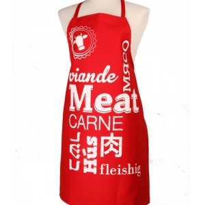 Red Meat Apron with White Text and Multiple Languages by Barbara Shaw Barbara Shaw