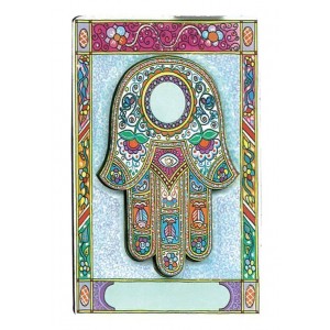 Wood Hamsa Magnet with Bright Floral Pattern Magnete