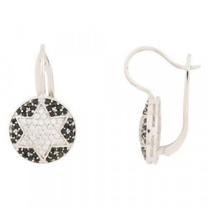 Star of David Lever-Back Earrings with Black & White Zircon Stones Star of David Jewelry