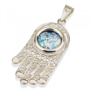 Hamsa Amulet in Silver with Roman Glass Ben Jewellery