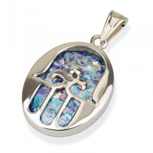 Silver Hamsa Pendant with Roman Glass Ben Jewellery
