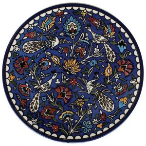 Armenian Ceramic Plate with White Peacock and Floral Motif Armenische Keramik