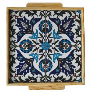 Armenian Wooden Tray with Tulip Floral Motif Tabletts