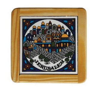 Armenian Wooden Coaster with Ancient Jerusalem Motif