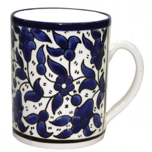 Armenian Ceramic Mug with Anemones Flower Motif in Blue