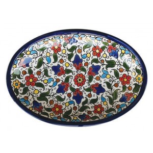 Armenian Ceramic Oval Bowl with Anemones Flower Motif Armenische Keramik