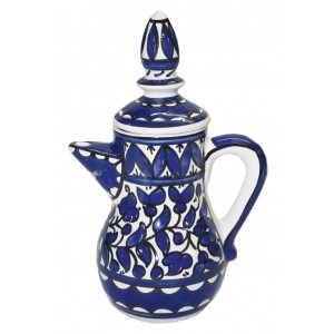 Turkish Coffee Pot with Anemones Flower Motif in Blue Armenische Keramik