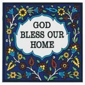 Armenian Ceramic Square Tile with Blessing for the Home Armenische Keramik