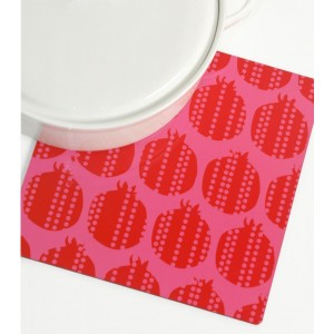 Trivet in Pink with Pomegranates Design Barbara Shaw