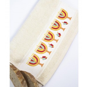 Hand Washing Towel with Hanukkah Menorah and Dreidel Design Barbara Shaw