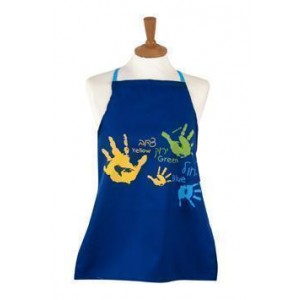Apron in Blue with Hand Prints & Hebrew Text in Cotton Barbara Shaw