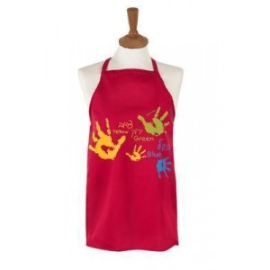 Apron in Red with Hand Prints & Hebrew Text in Cotton Heim & Küche