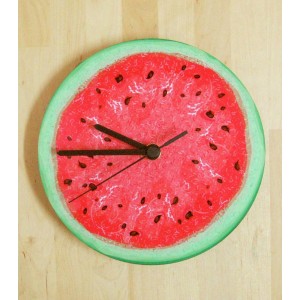 Wall Clock with Watermelon Design in Green and Red