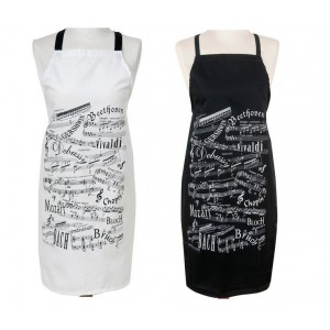White Cotton Apron with Musical Notes in Black Barbara Shaw