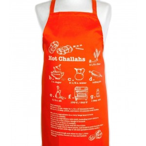 Cotton Apron with Recipe for Hot Challahs in Orange Barbara Shaw