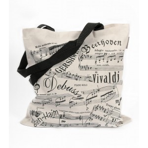 Canvas Tote Bag with Music Notes in Black and White Jüdisches Zubehör

