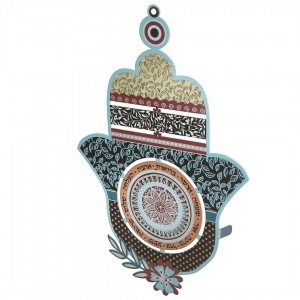 Dorit Judaica Hamsa Wall Hanging With Home Blessings and Leaf and Mandala Patterns Segenssprüche