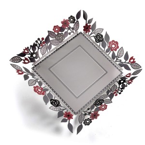 Dorit Judaica Metal Tray With Floral Decoration Tabletts