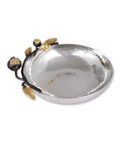 Medium Oval Stainless Steel Bowl with Pomegranate Design by Yair Emanuel Moderne Judaica