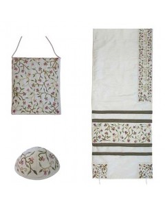 Yair Emanuel Damen Tallit Set- Weiß mit Blumen Women's Tallit