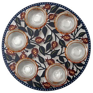 Glass Seder Plate with Pomegranate Motif by Dorit Judaica Sederteller