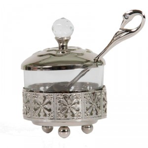 Honey Dish in Filigree in Silver with Flower Design  Honigbehälter