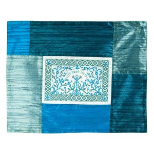 Yair Emanuel Embroidered Challah Cover in Shades of Bright Blue Shabbat